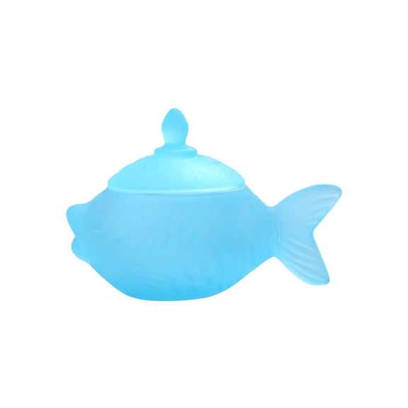 Blue Hand-Blown Glass Jar Fish-Shaped Storage Container With Airtight Lid Durable Crystal Glass Construction And Decorative Look For Candy Snacks Dried Fruit Storage 6.10X4.13X2.95In 1.10L
