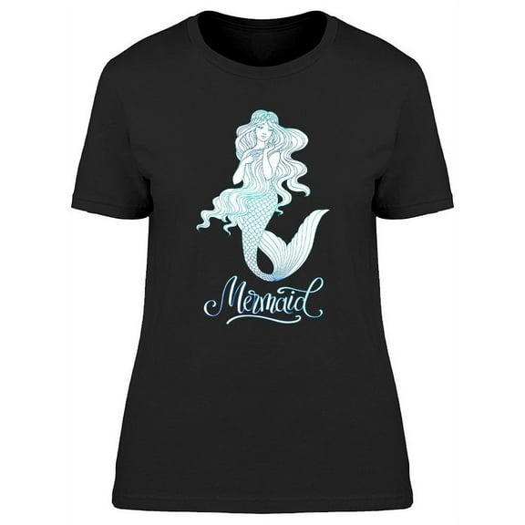 Blue Hand Drawn Mermaid T-Shirt Women -Image by Shutterstock, Female x-Large