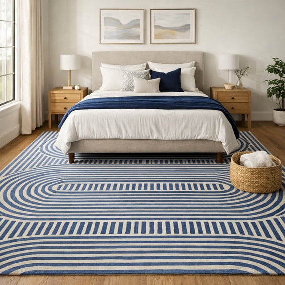 Blue Hand Tufted Area Rug 9x13 – Geometric Carpet for Living Room & Hallway | Soft Plush Blue Accent Rectangle Floor Rug