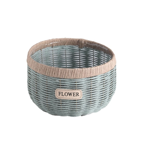 Blue Hand Woven Rattan Effect Plastic Flower Basket For Succulents Orchid Home Garden Decor Large 11.8X9.8X9.8 Inches