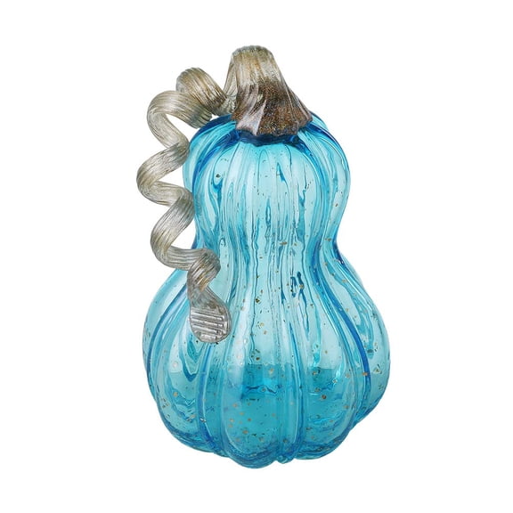 Blue Handblown Glass Pumpkin Table Accent for Fall & Harvest Decor