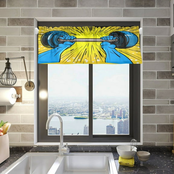 Blue Hands Lifting Weights Curtain Valances Window Treatment Rod Pocket Drape Valance 54" X 18" for Kitchen Living Room Bedroom