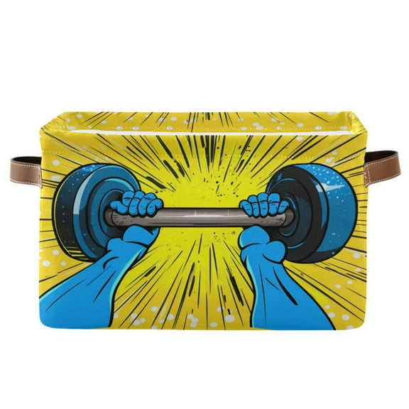 Blue Hands Lifting Weights Foldable Storage Basket,Canvas Fabric Foldable Storage Bins with Handles Open Home Storage Bins Boxes for Toy Book Shelf Closet Baskets