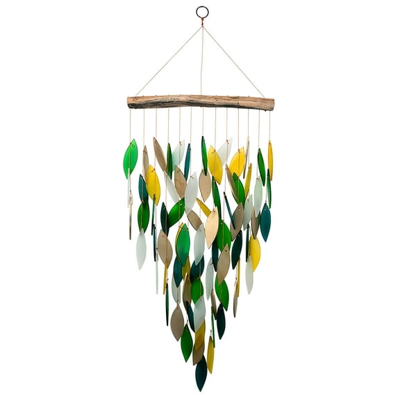 Blue Handworks Deluxe Rainforest Waterfall Wind Chime - Sandblasted Glass and Found Wood Handcrafted Outdoor and Garden Windchime for Outside