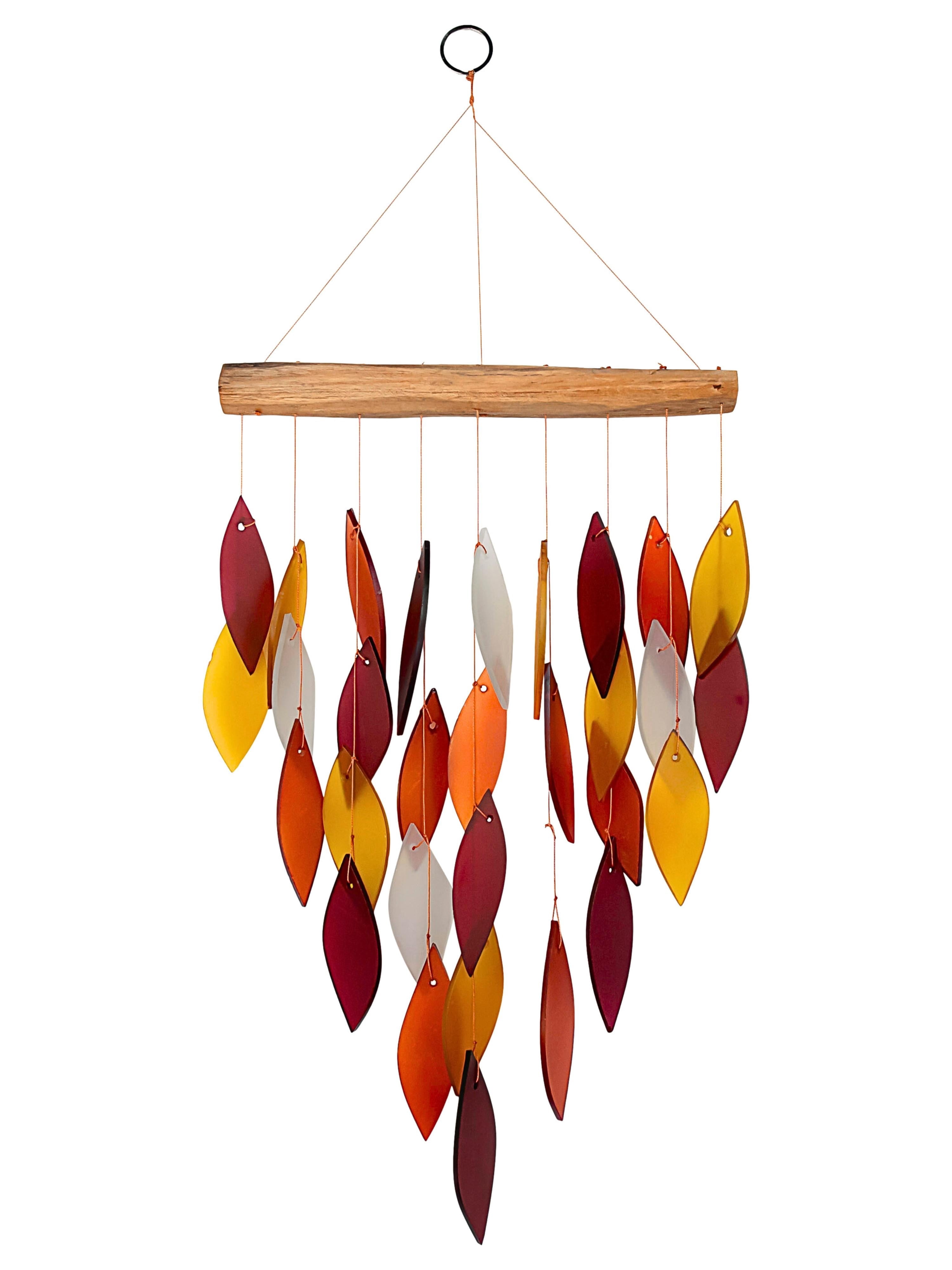 Blue Handworks Desert Sands Waterfall Windchime - Hanging Glass and Driftwood Wind Chimes Garden Décor