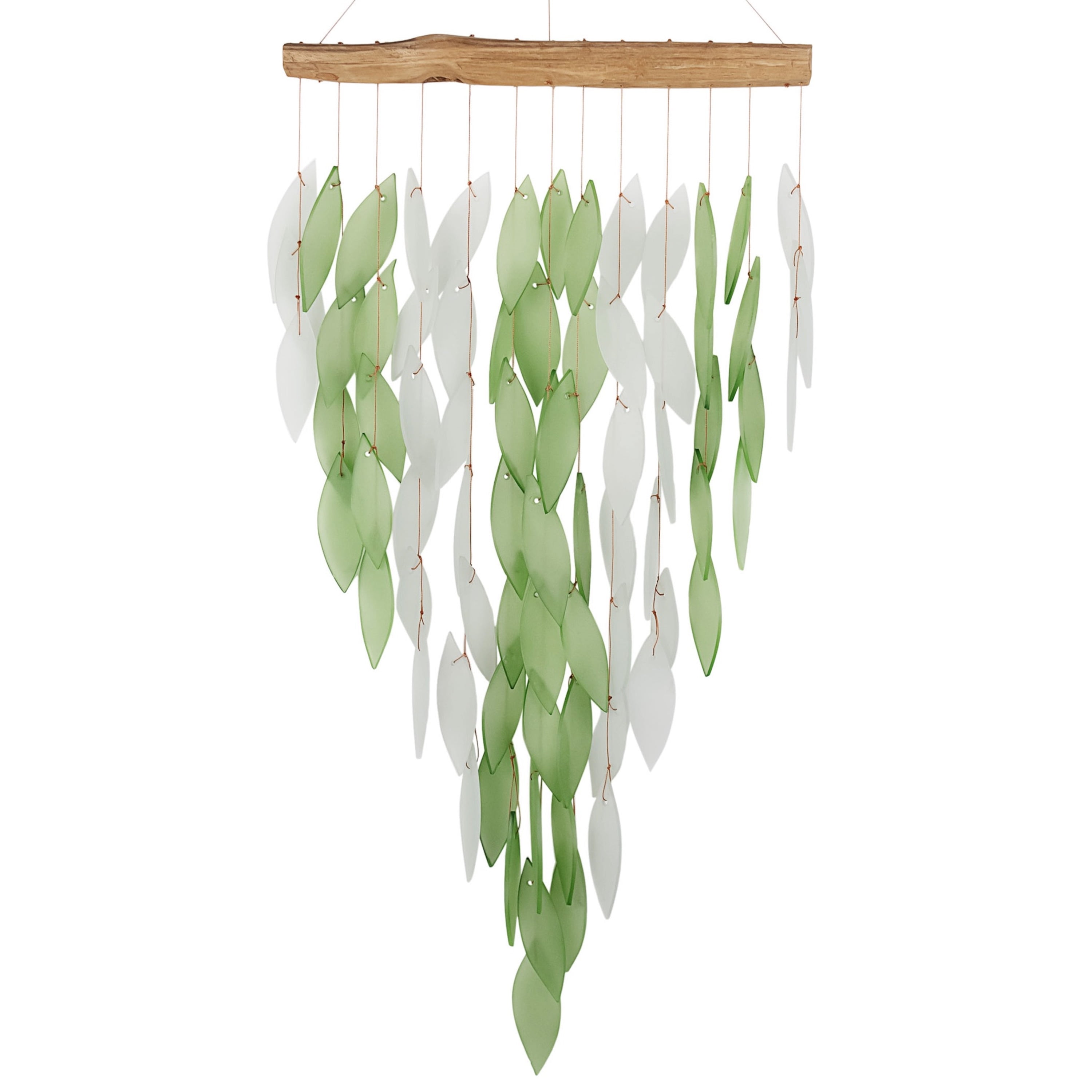 Handcrafted Green and White Glass Driftwood Wind Chime