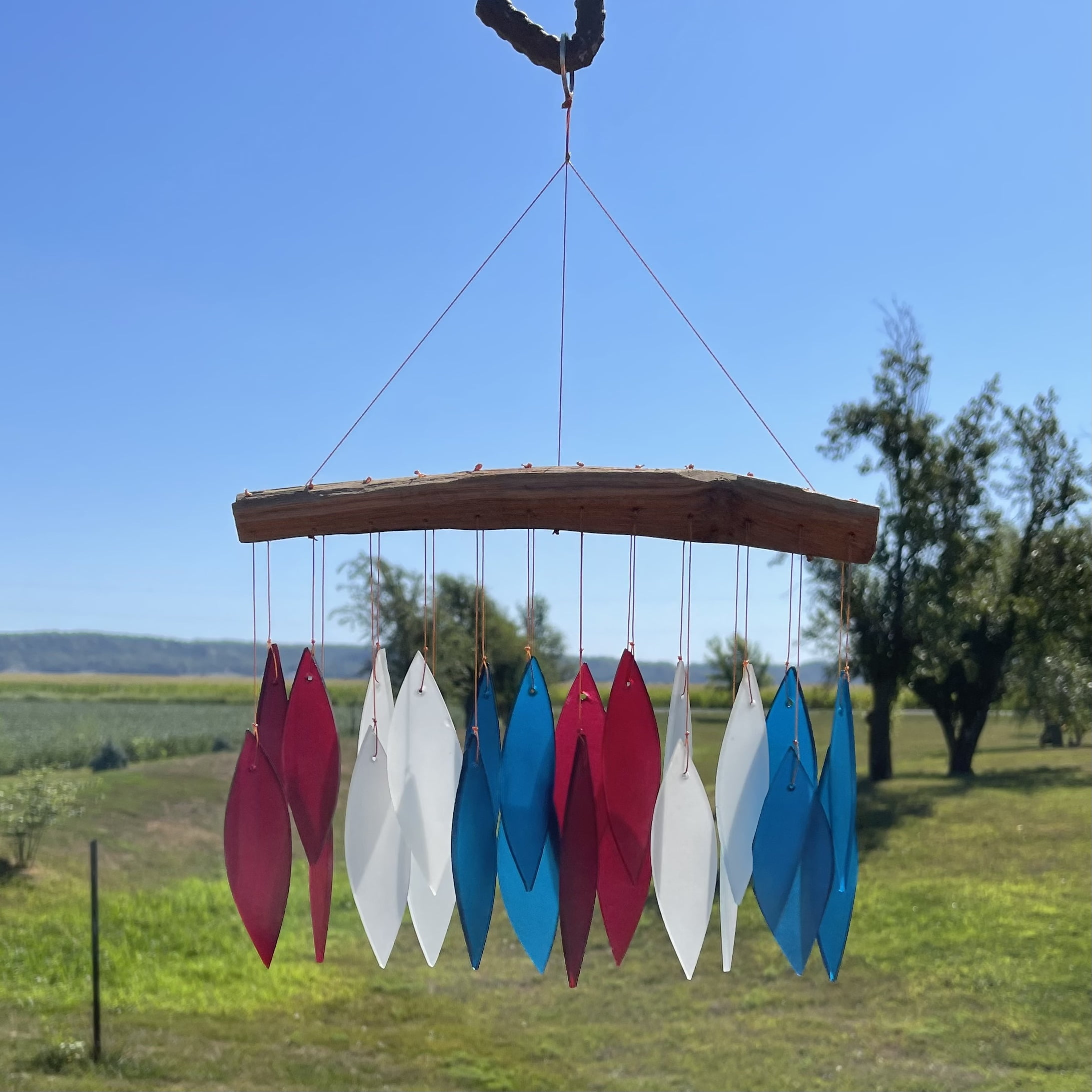 Blue Handworks Glass Wind Chime Red White and Blue Wind Chimes 4th of