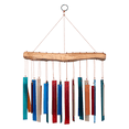 thumbnail image 1 of Blue Handworks Retro Colors Glass & Driftwood Chime - Sandblasted Glass and Found Wood Handcrafted Wind Chime for Outdoor and Garden Décor, 1 of 6
