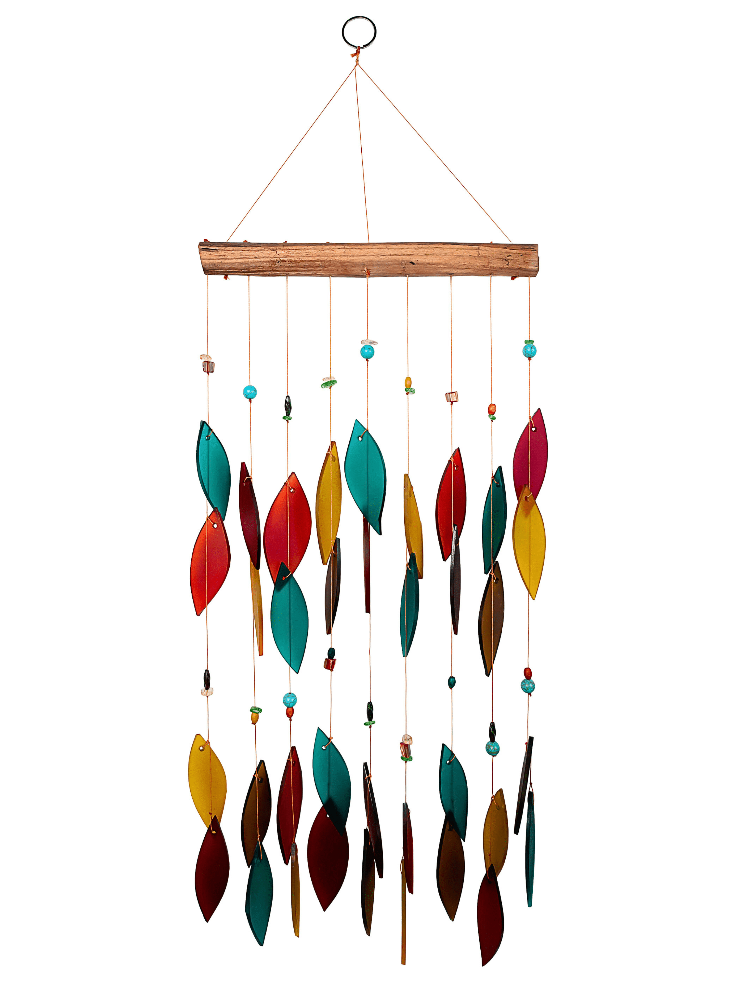 Blue Handworks Santa Fe Colors Beaded Glass & Driftwood Wind Chime - Sandblasted Glass and Found Wood Handcrafted Outdoor and Garden Windchime