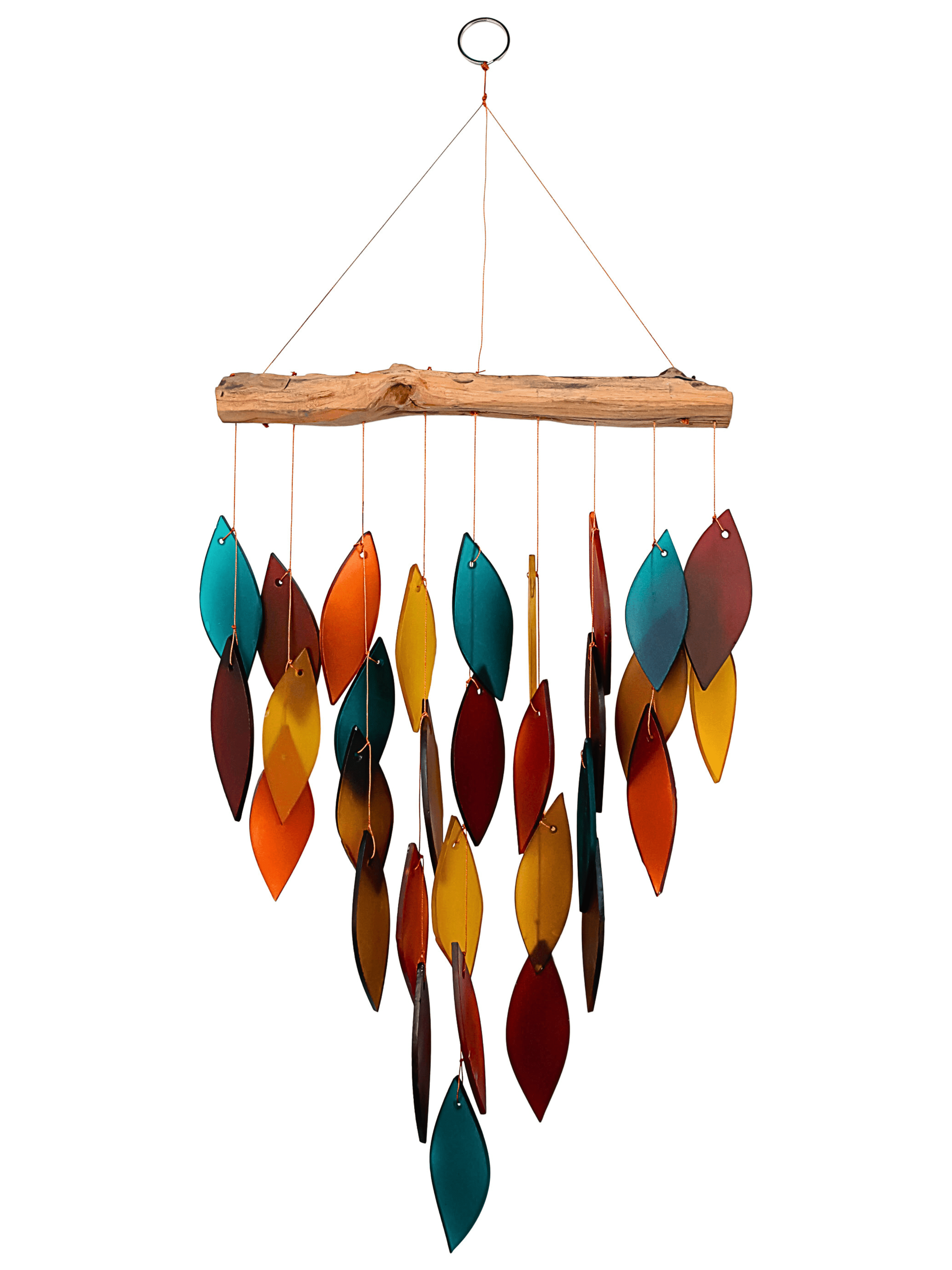 Blue Handworks Santa Fe Waterfall Glass and Driftwood Chime - Sandblasted Glass and Found Wood Handcrafted Wind Chime for Home and Garden