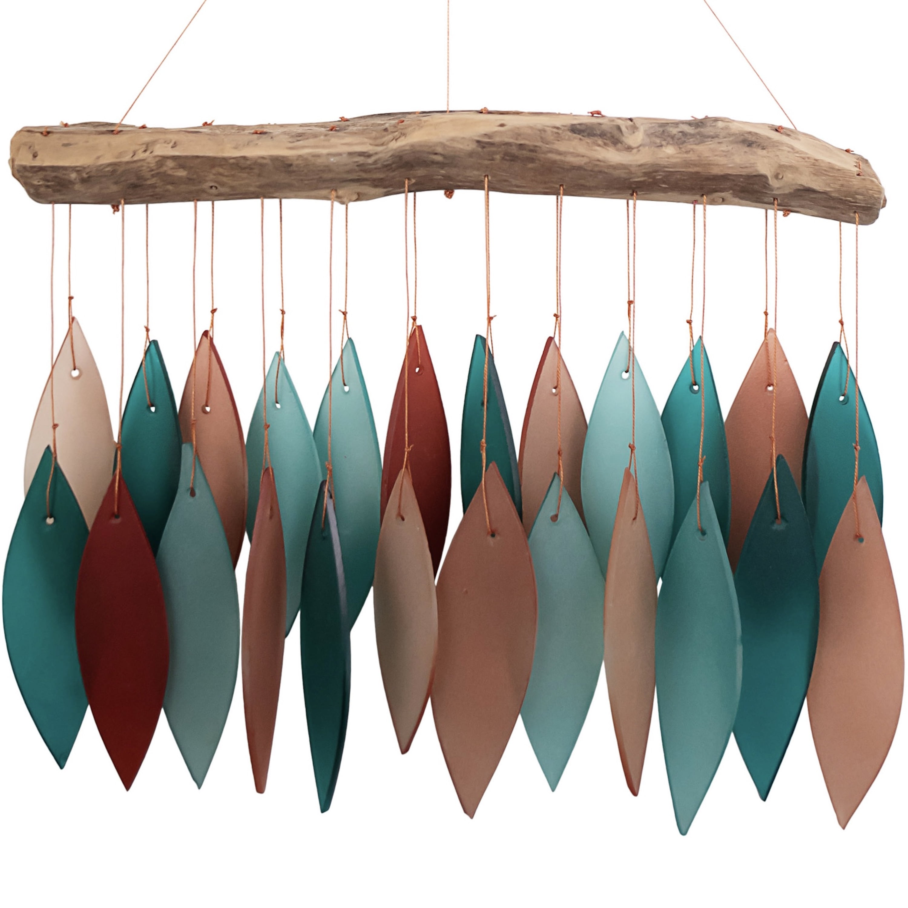 Coral and Teal Glass and Driftwood Wind Chime