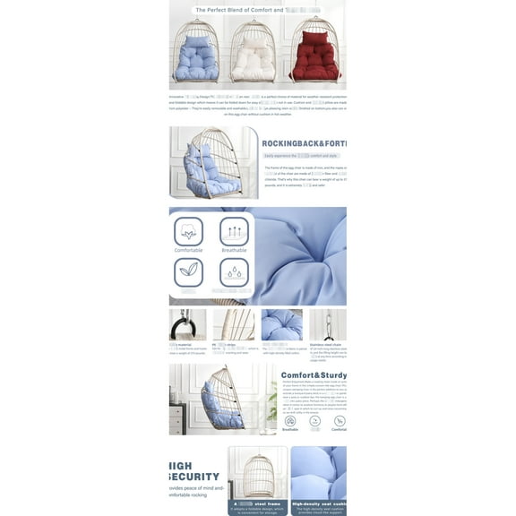 Blue Hanging Chair For Yard, Cushion, Patio - , Weather-,