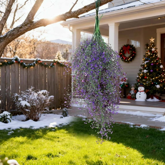 Blue Hanging Flowers, Artificial Hanging Plants Artificial Fall Flowers Faux Autumn Plants Artificial Ferns - for Outdoors Hanging Fake Vines Faux Hanging Plants for Fall Decor Wedding Party (2Pcs)