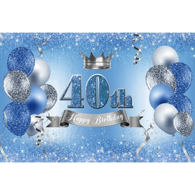 Blue Happy 40th Birthday Backdrop Men Women 40 Years Old Birthday Party 