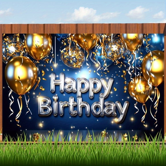 Blue Happy Birthday Backdrop Blue Golden Glitter Balloons Birthday Photography Background Golden Confetti Birthday Party Decorations Banner Supplies Photo Booth Props