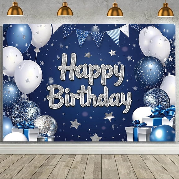 Blue Happy Birthday Backdrop for Men Blue Happy Birthday Decorations Banner for Boys Glitters Birthday Party Photography Background Indoor Outdoor Photo Booth Props