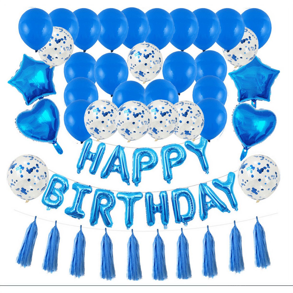 Blue Happy Birthday Decorations, 48-Piece Woman Girl Party Essentials ...