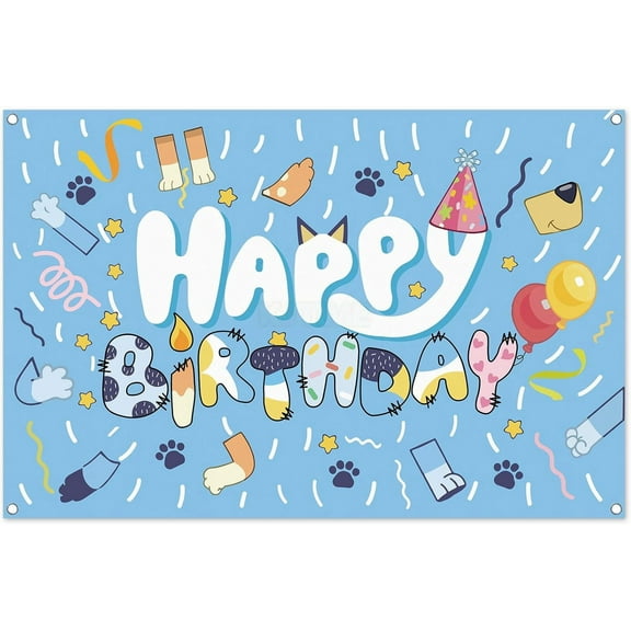 Blue Happy Birthday Party Backdrop Cartoon Dog 63.6 ft Kids Photography Party for Boy Girl Birthday Party Home Decorations