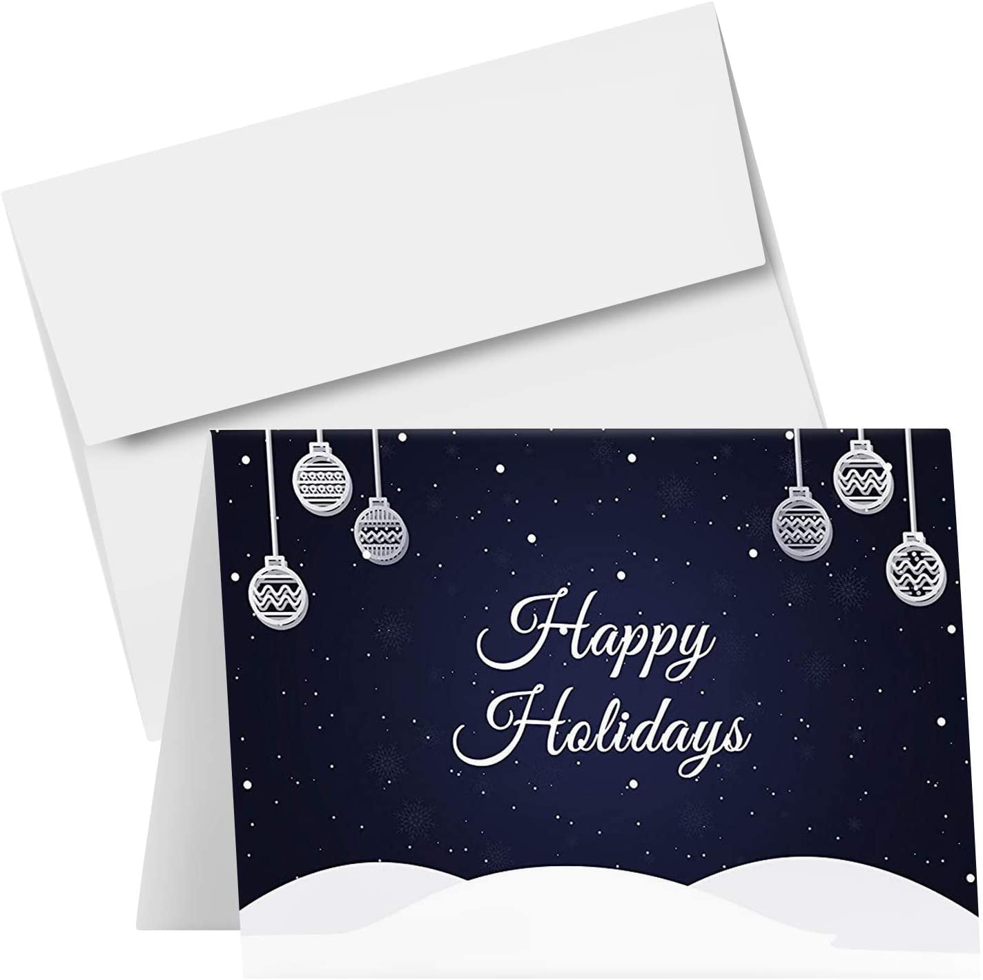 Blue Happy Holidays – Blank Fold Over Greetings Cards & Envelopes – for Christmas and New Year’s Gifts and Presents | 25 Cards and 25 Envelopes per Pack | 5 x 7” (When Folded)