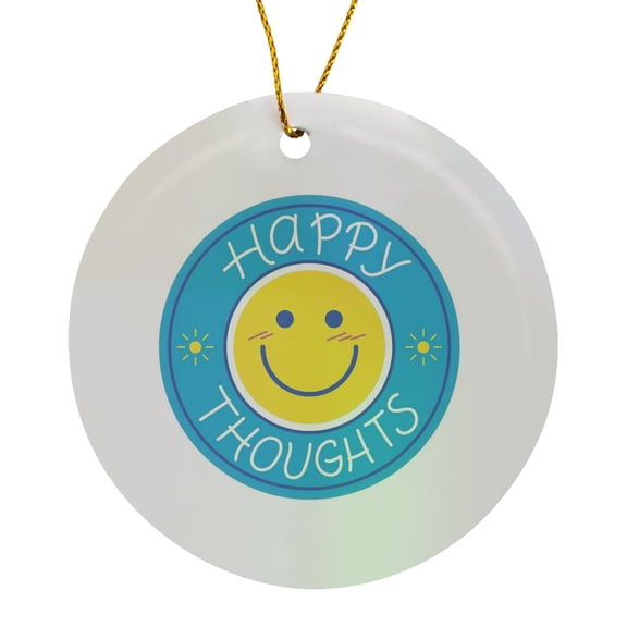 3drose, Blue Happy Thoughts Quotes About Mental Health Awareness, Circle Porcelain Ornament