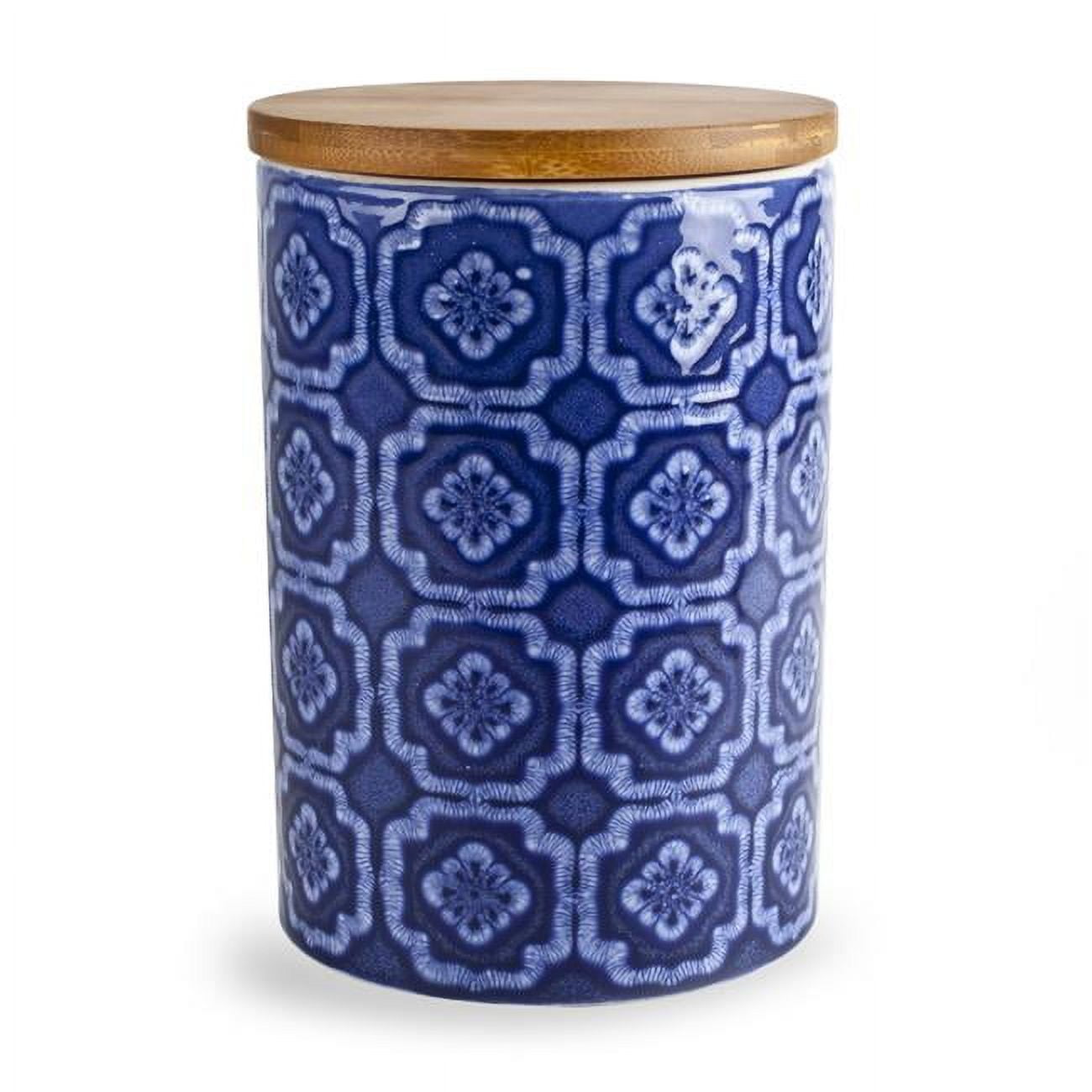 Blue Harbor 33268 7 in. Blue Medallion Canister with Bamboo Lid
