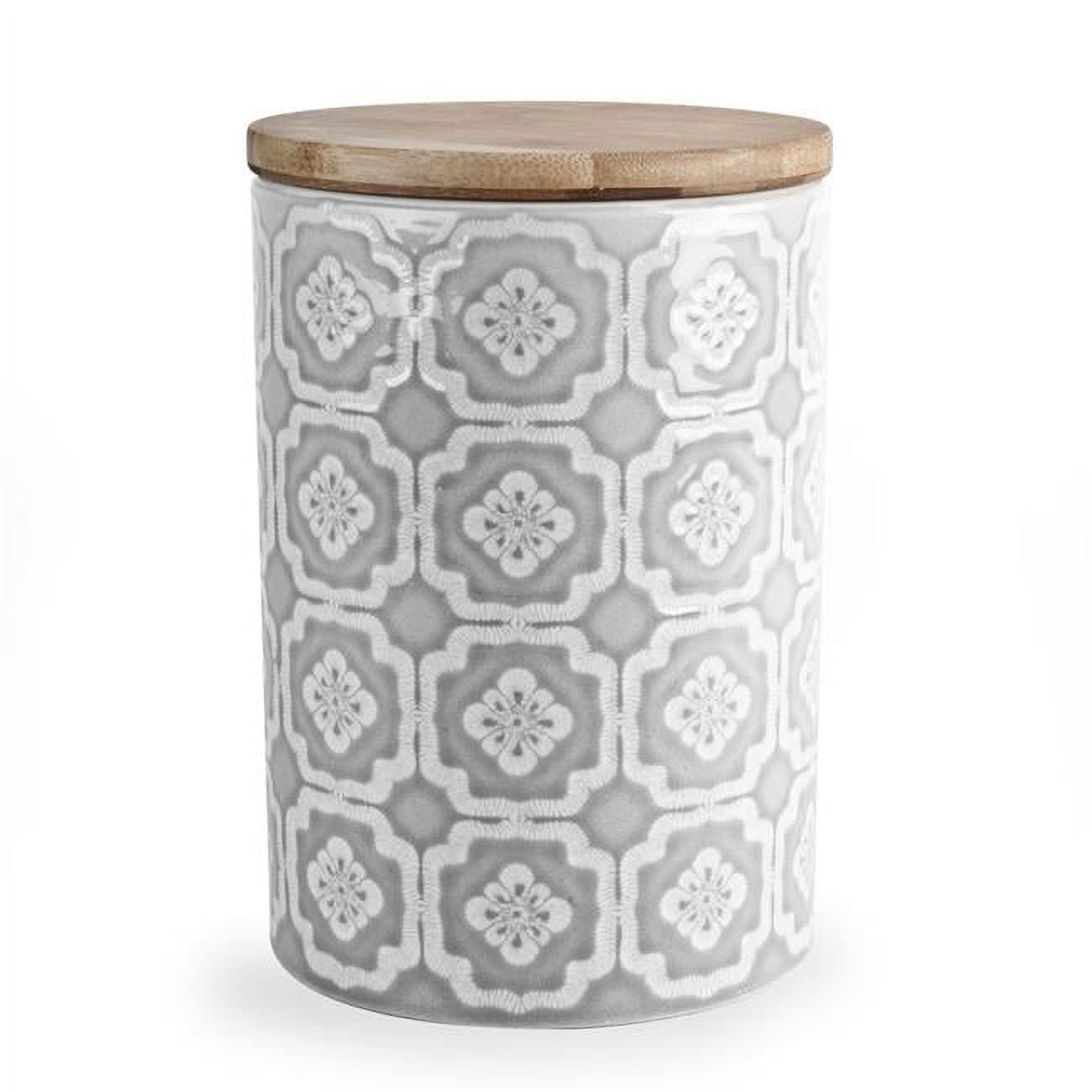 Blue Harbor 33271 7 in. Gray Medallion Canister with Bamboo Lid