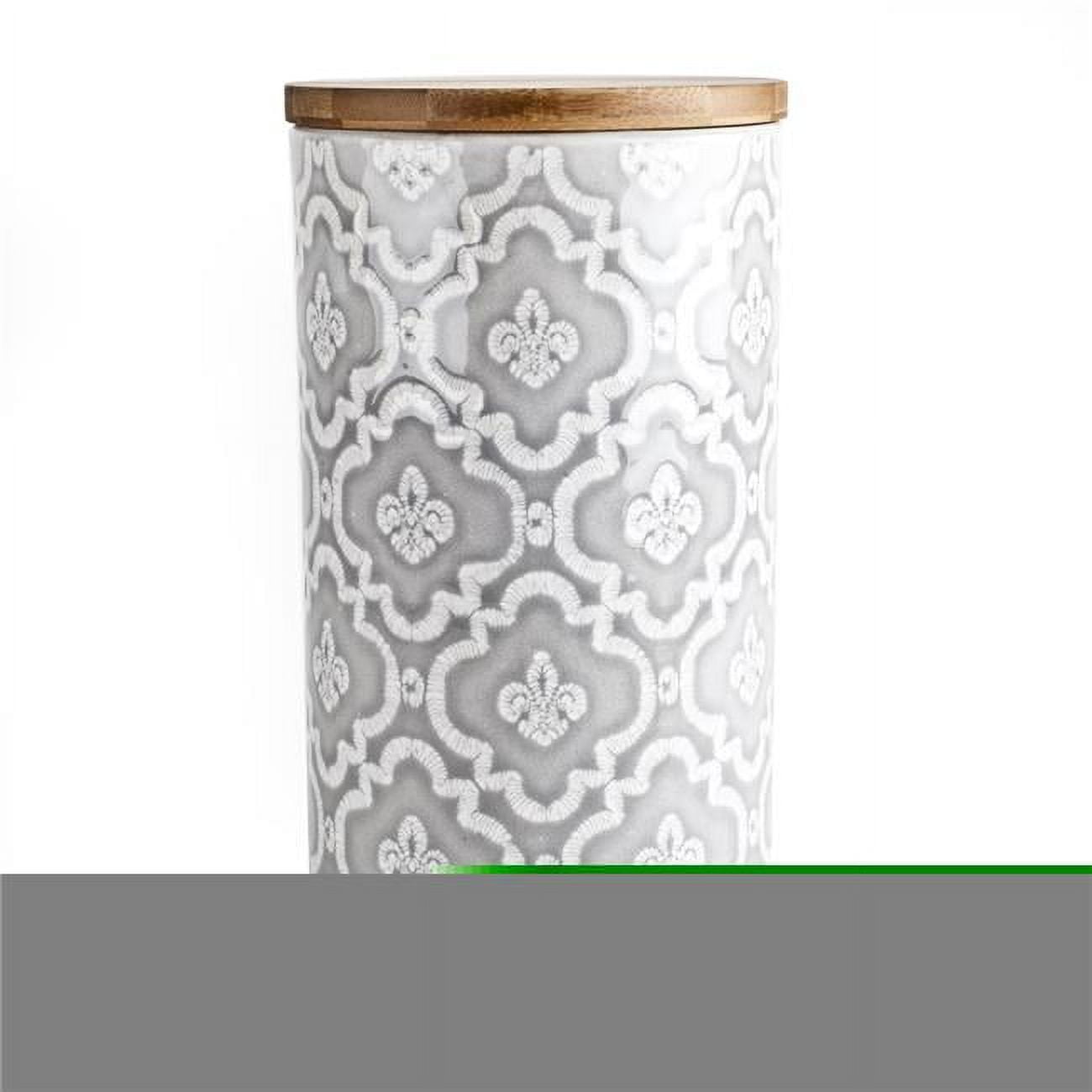 Blue Harbor 33272 9 in. Gray Medallion Canister with Bamboo Lid