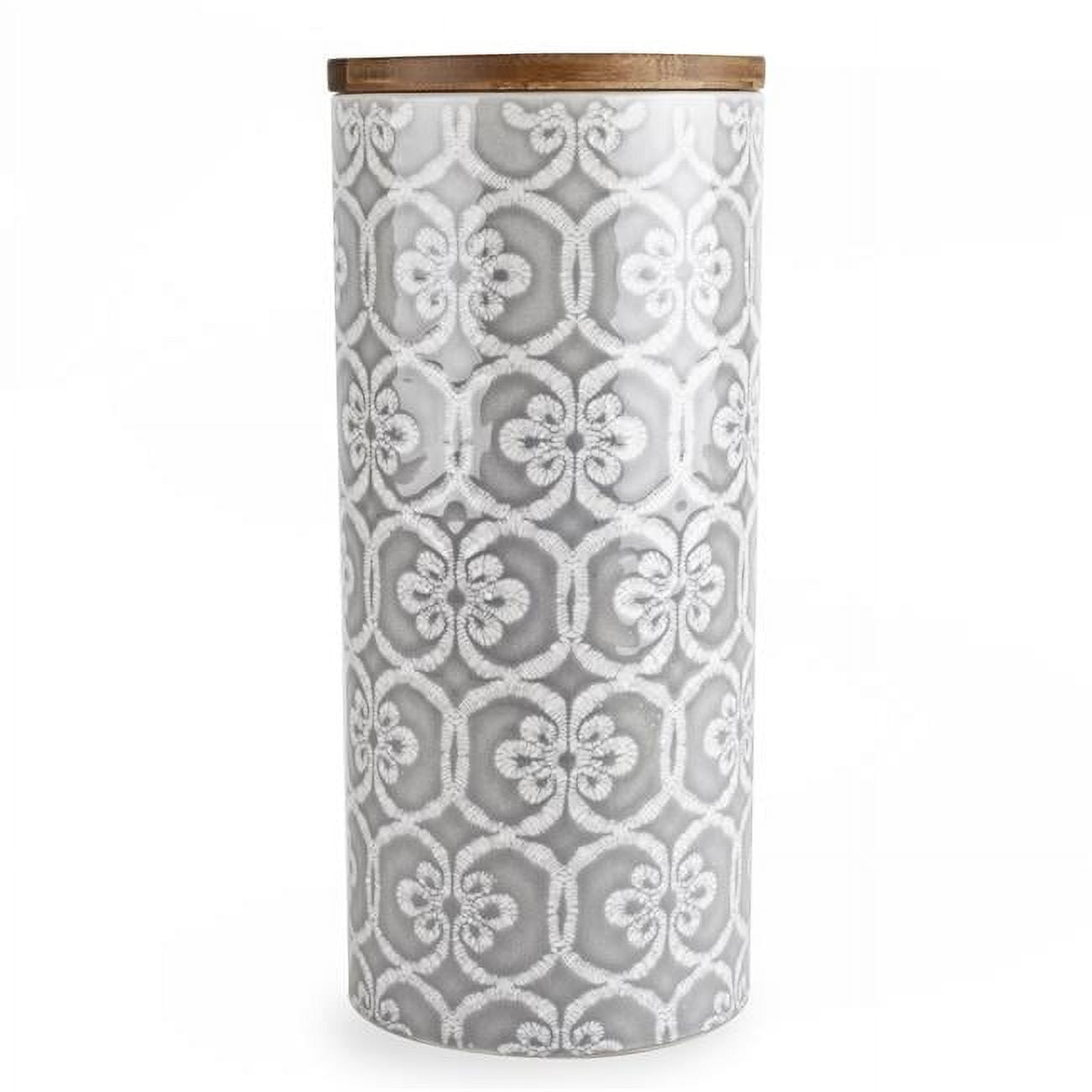 Blue Harbor 33273 11 in. Gray Medallion Canister with Bamboo Lid