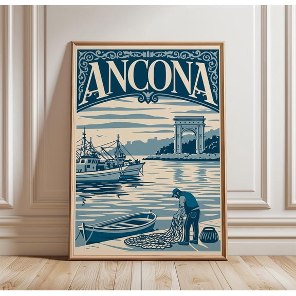 Blue Harbour Vintage Fisherman Art Ancona Paper Print, Unframed Paper Print