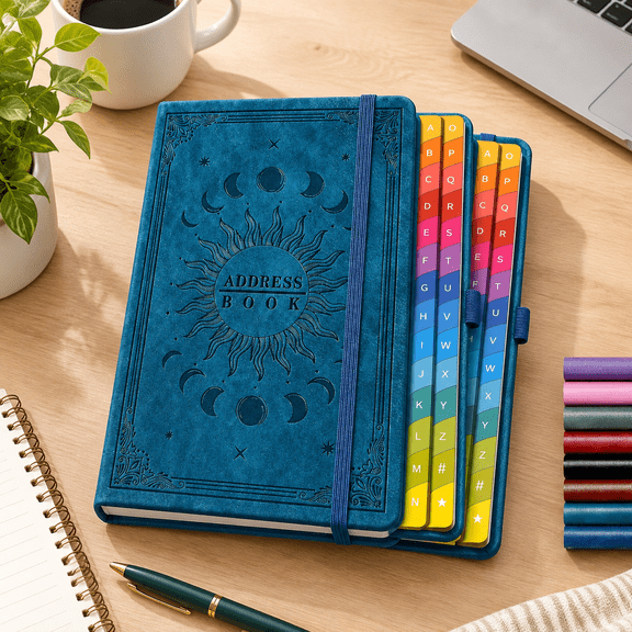 Blue Hardcover Address Book with Alphabetical Tabs, Contact and Password Organizer
