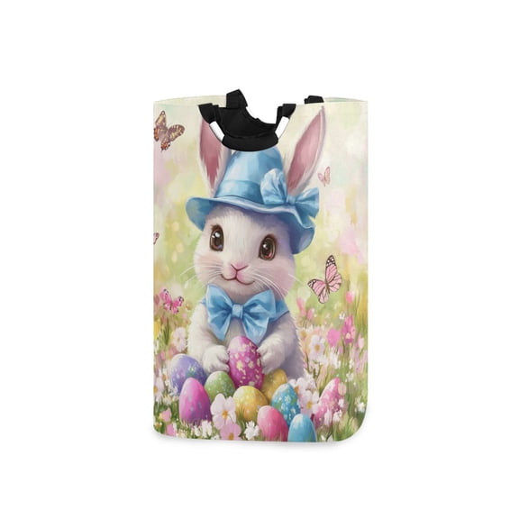 Blue Hat Rabbit Easter Eggs Laundry Basket with Handles Foldable Laundry Hamper Freestanding Washing Bin 50L