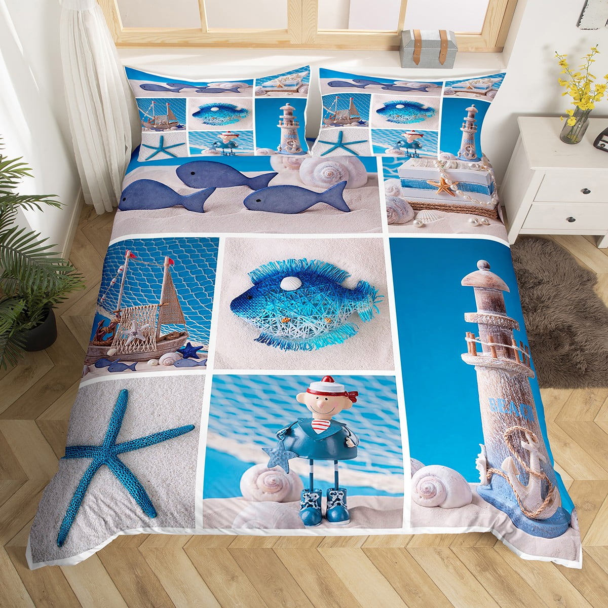 Blue Hawaii Bedding Set Lighthouse Comforter Cover for Women Adults