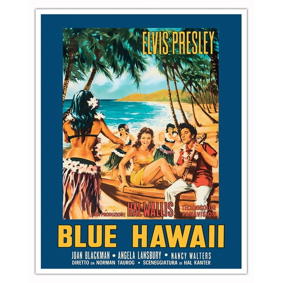 Blue Hawaii - Starring Elvis Presley - Vintage Italian Film Movie Poster by Mauro Colizzi c.1961 - Fine Art Matte Paper Print (Unframed) 16x20in