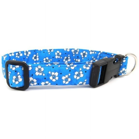 Blue Hawaiian Flowers Dog Collar - Size - Large