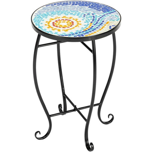 Blue Hawaiian Inlaid Color Glass Sun Mosaic Round Terrace Bistro Table