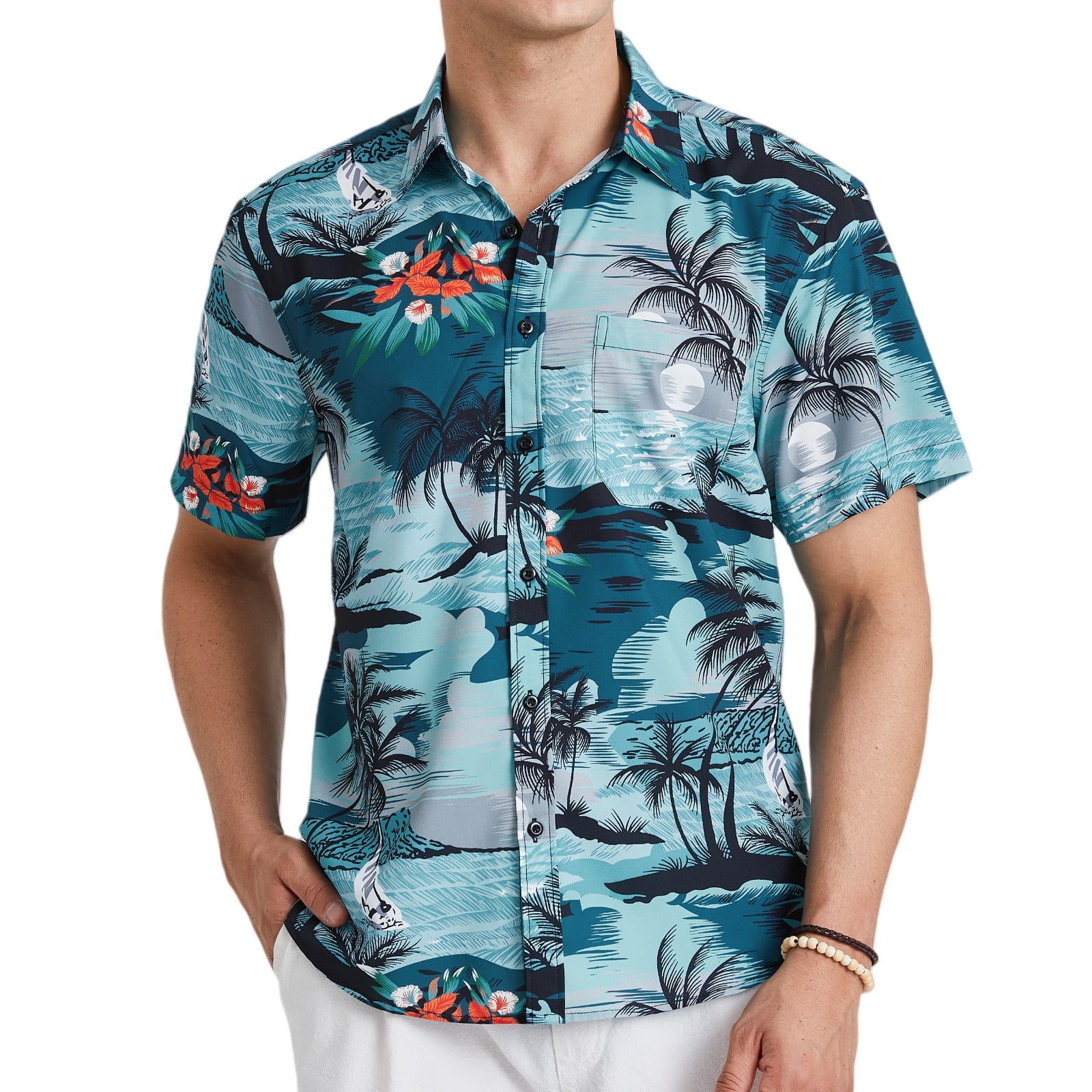 Blue Hawaiian Shirts For Men Short Sleeve Prin Tropical Shirts Navy Blue Hawaiian Shirts For Men Short Sleeve Prin Tropical Shirts Navy