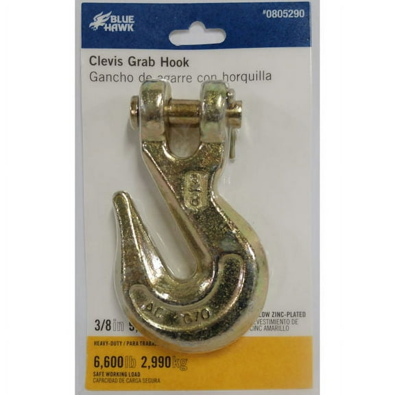 Blue Hawk 3/8" Clevis Grab Hook 6,600 LB G70 Yellow Zinc Plated #0805290