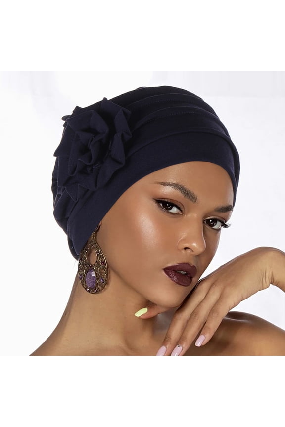 Blue Headband for Women Ethnic Bohemian Floral Hair Cover Wrap Turban Headwear Turban Cap for Women Cancer Head Hat Cap
