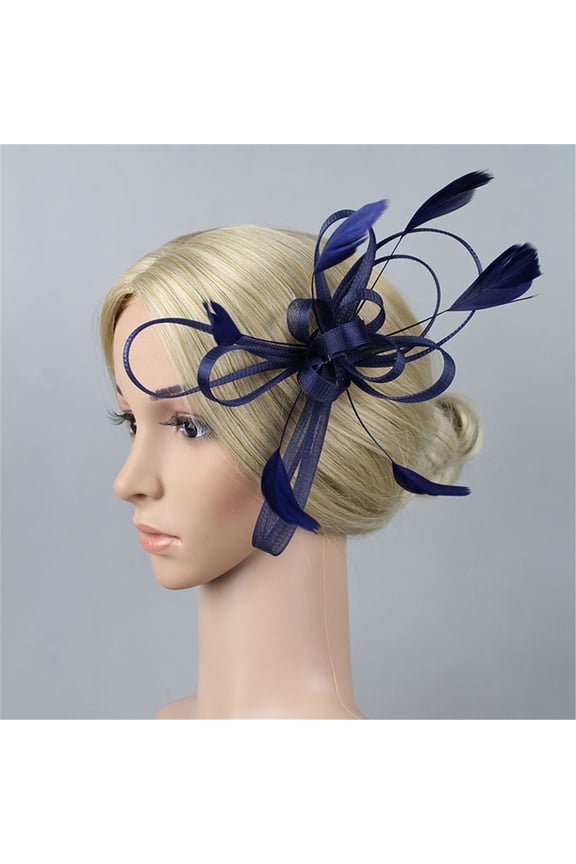 Blue Headband for Women Fascinators Hat Flower Mesh Ribbons Feathers on a Headband Tea Party Headwear