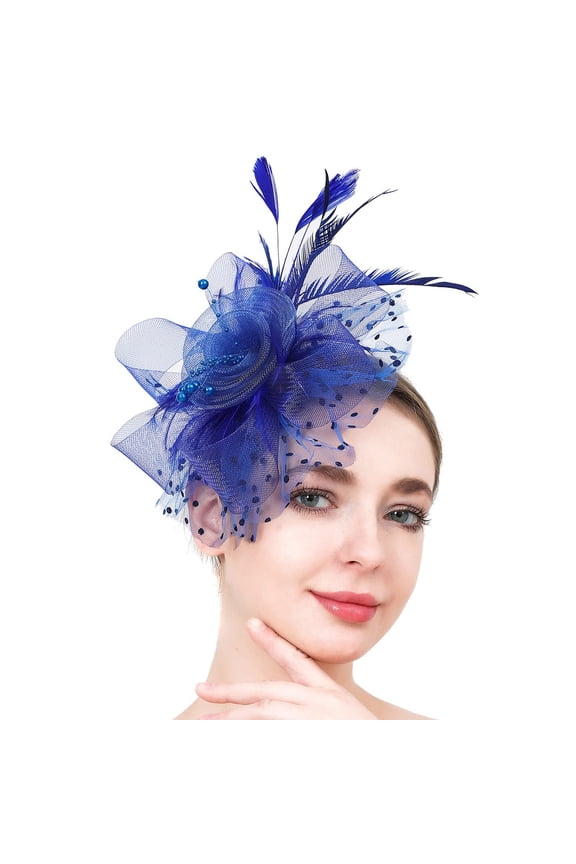 Blue Headband for Women Fascinators for Women Tea Party Headband Hat Mesh Feathers Hair Clip for Wedding Cocktail and Church