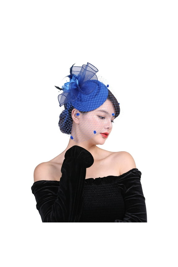 Blue Headband for Women Hats for Women Fascinators Womens Pillbox Flower Hat for Tea Party Cocktail Ball Wedding Church