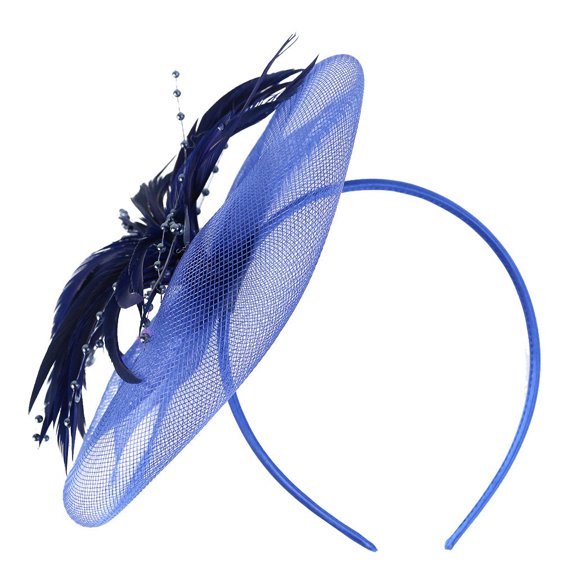 Blue Headband for Women Netting Feathers Big Flower Headband Party Girls Women Fascinator Headwear