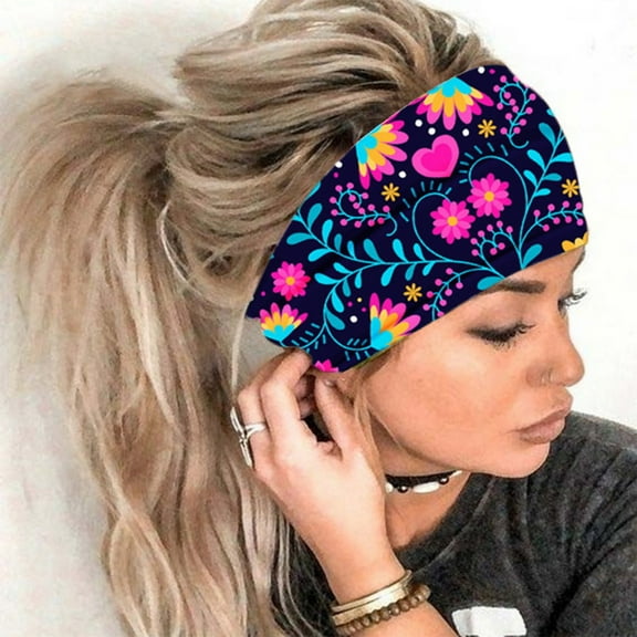 Blue Headband for Women Print Headband Elastic Head Wrap Hair Band Bandana Headband