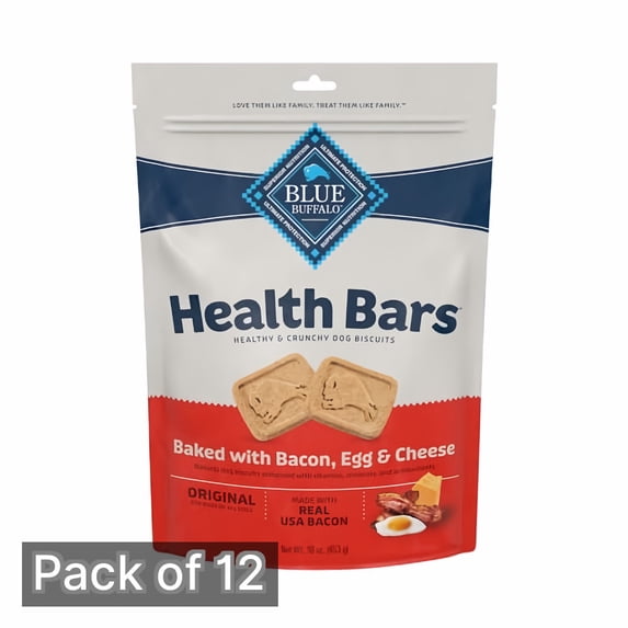 Blue Buffalo Health Bars Baked with Bacon Egg and Cheese Dog Treats 16 oz Bag (Pack of 12)