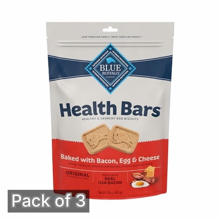 Blue Buffalo Health Bars Baked with Bacon Egg and Cheese Dog Treats 16 oz Bag (Pack of 3)