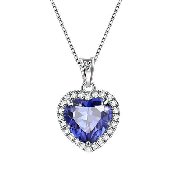 Blue Heart Necklace Women December Birthstone Necklace Tanzanite Crystal 925 Sterling Silver Pendant Jewelry Birthday Mother's Day Gifts Hipunk