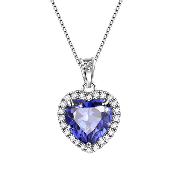 Blue Heart Necklace Women December Birthstone Necklace Tanzanite Crystal 925 Sterling Silver Pendant Jewelry Birthday Mother's Day Gifts Hipunk