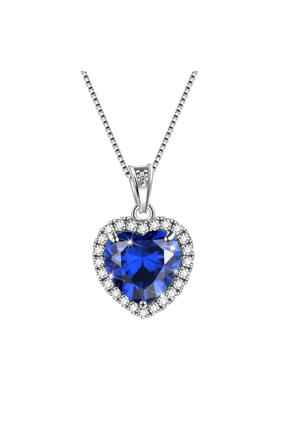 Blue Heart Necklace Women September Birthstone Necklace Sapphire Crystal 925 Sterling Silver Pendant Jewelry Birthday Mother's Day Gifts Hipunk