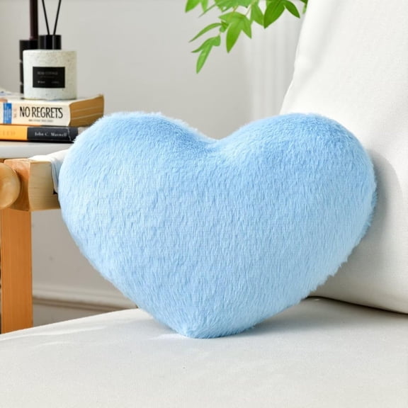 Blue Heart Pillow Mother's Day Throw Pillows Cute Heart Decorative Pillow Faux Rabbit Fur Plush Hoom Decor Pillow Cushion for Mother's Day Gifts （7.9"x5.6")