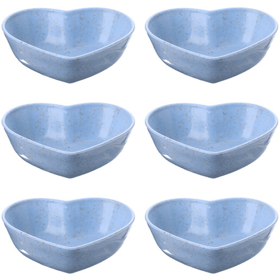 Blue Heart-Shaped Ceramic Soy Sauce Dishes, 6pc Set for Dining, Baking & BBQ